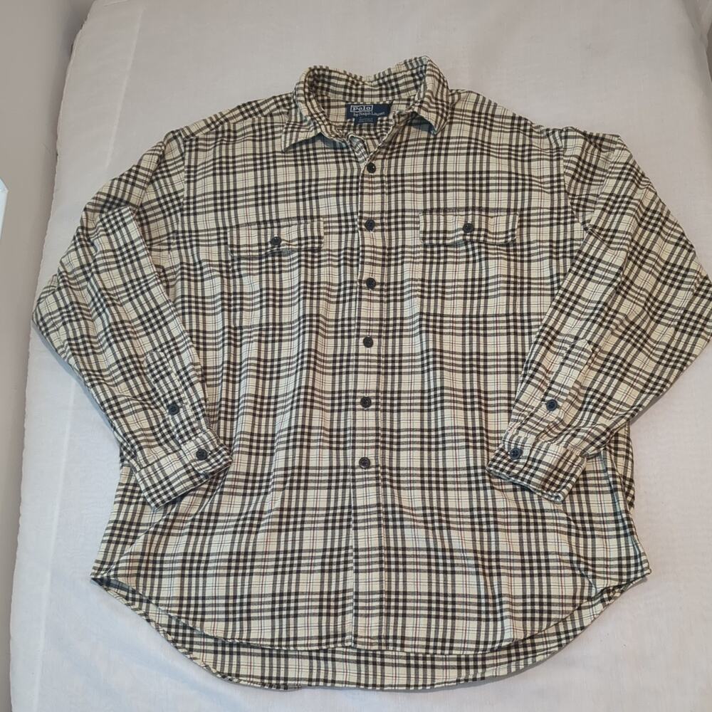 Polo Ralph Lauren Whitfield Shirt Mens XL Brown Plaid Flannel Button-Up Casual